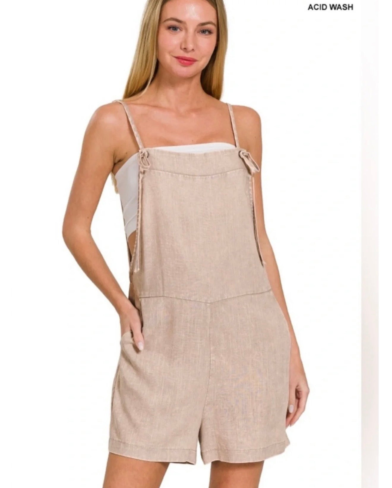Zenana Acid Wash Knot Strap Romper