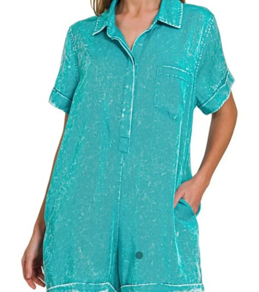 Zenana Tencel Cozy Spell Mineral Wash Romper